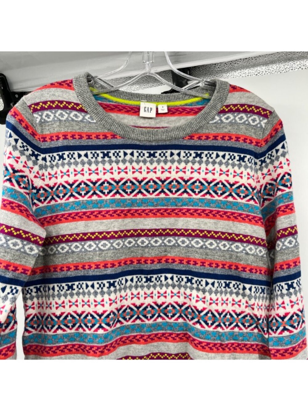 Gap Womens Striped Wool Blend Pullover Sweater Long Sleeve Gray/Multi Small - Picture 2 of 9